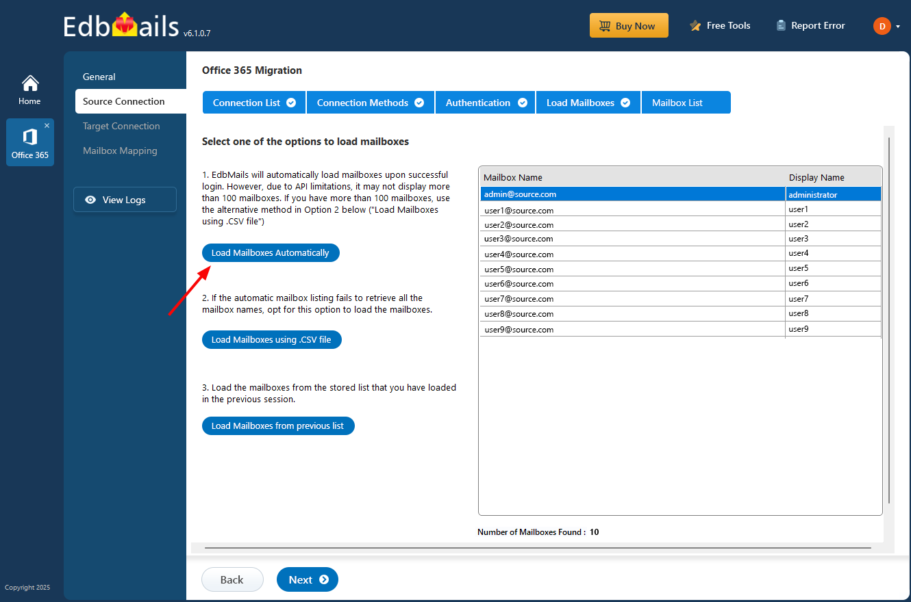 screenshot of EdbMails Office 365 Migration Software